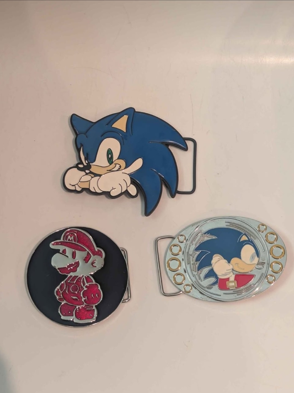 Sonic The Hedgehog & Mario Belt Buckle Lot Of 3